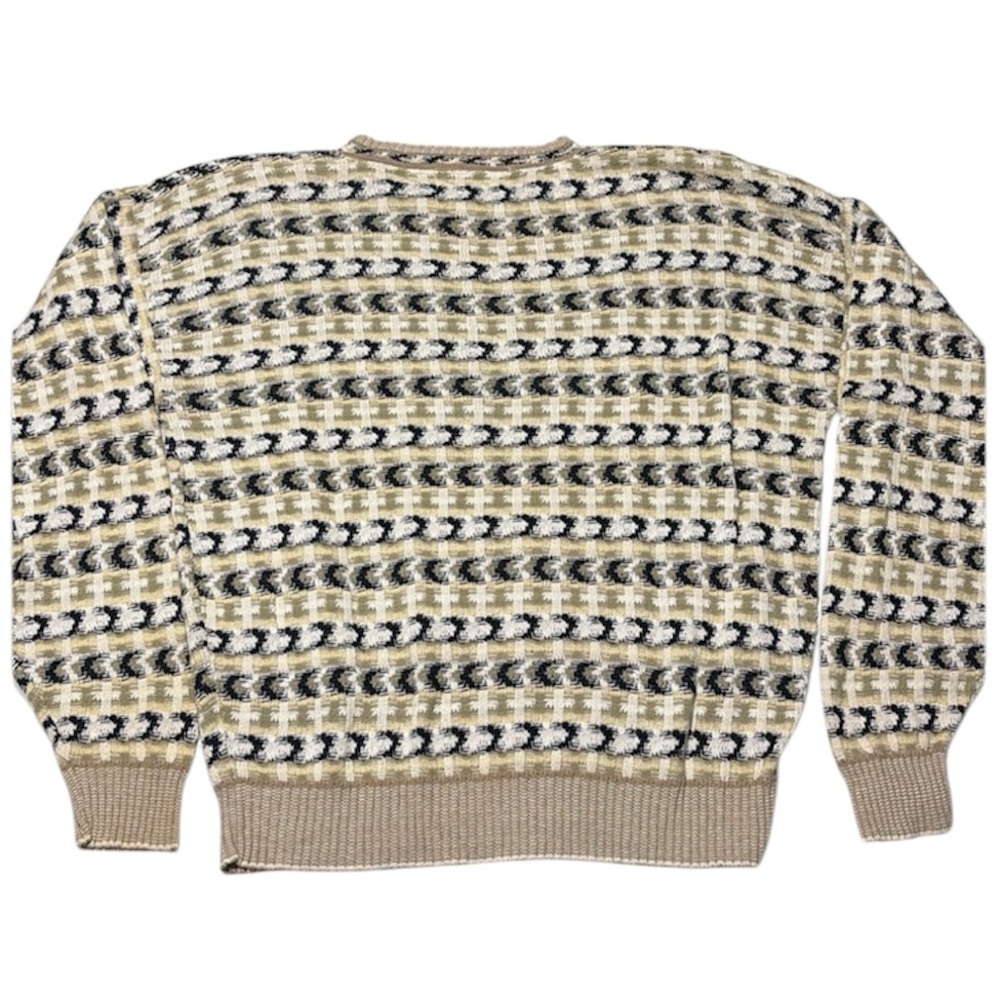 VTG 90s Y2K Crossings Fine Line Grandpa Sweater Crewneck Cotton Pullover Men XL